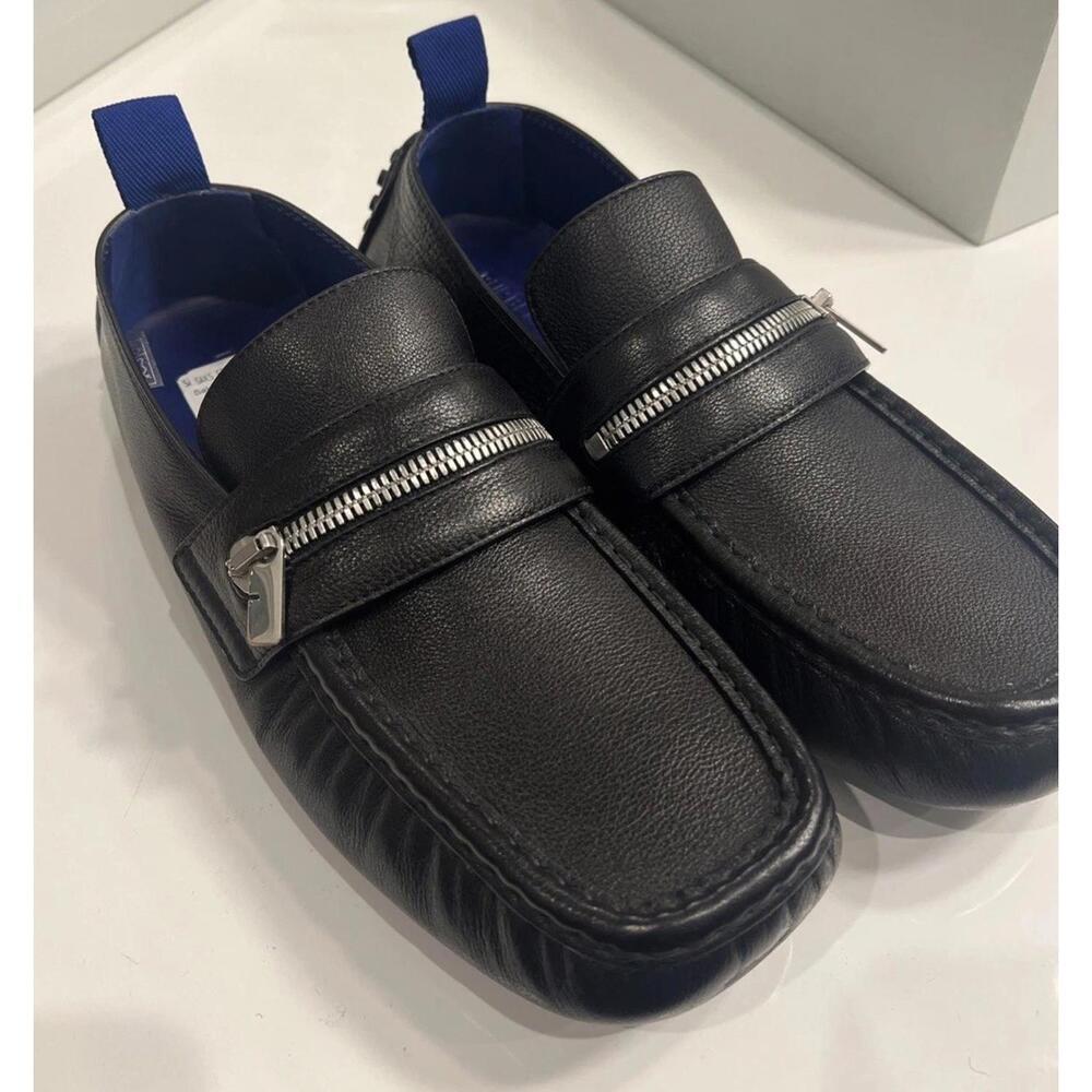 $890 Burberry Motor Low Leather Loafers Men's 44 Black B-Cut Zip Slip On - Picture 3 of 11